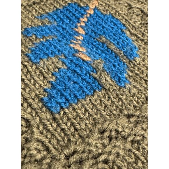 Vintage Mark Shale Large Wool Olive Green Autumn Fall Leaves AOP Sweater - Picture 8 of 10